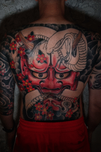 Snake and Hannya tattoo by Emil Klein tattoo Groningen